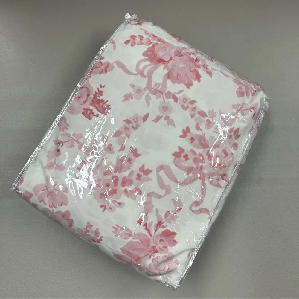 LoveShackFancy Garden Damask Organic Sheet Set Cotton Percale King Pink NEW